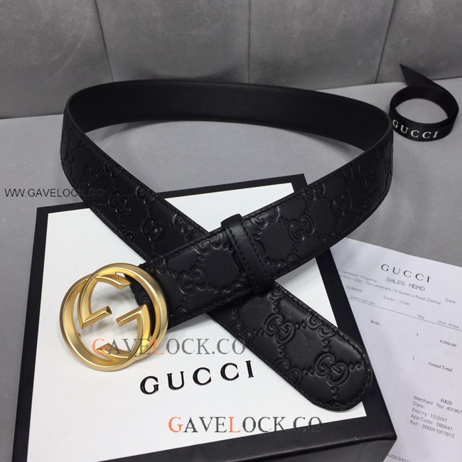 Gucci Original Black Leather Belt Classic Monogram